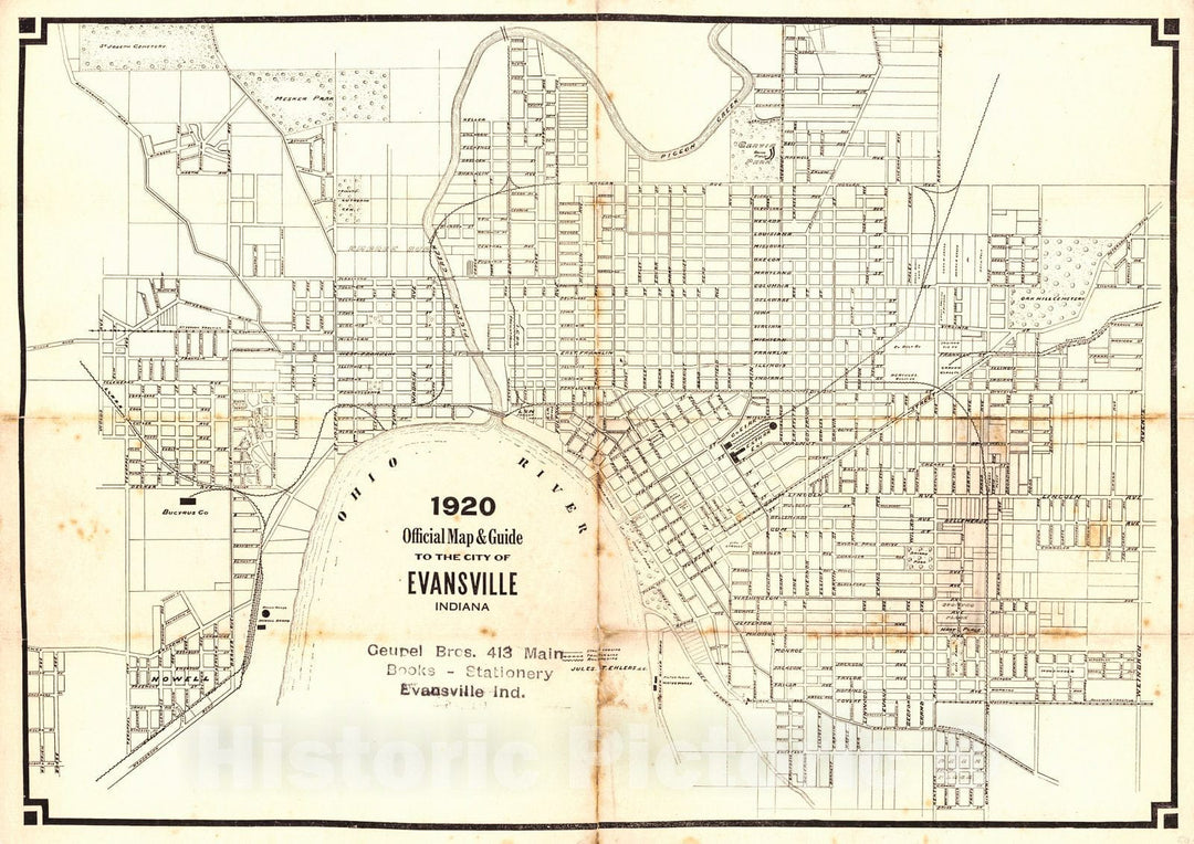 Historic Map : 1920 Offical Map & Guide to the City of Evansville Indiana : Vintage Wall Art