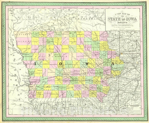 Historic Map : 1854 A New Map of the State of Iowa : Vintage Wall Art