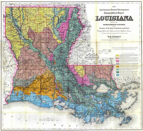 Historic Map : 1883 The Louisiana State University Topographical Map of Louisiana : Vintage Wall Art
