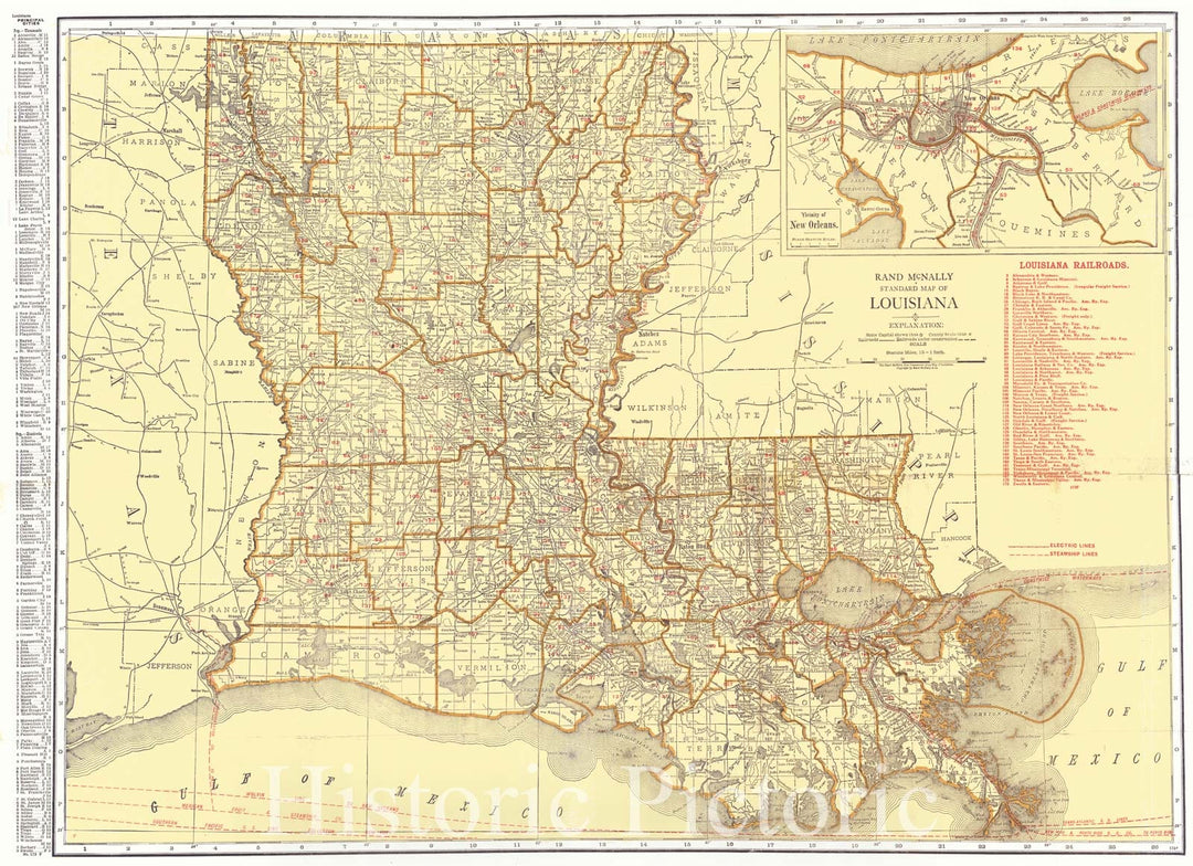 Historic Map : 1920 Rand McNally Standard Map of Louisiana : Vintage Wall Art