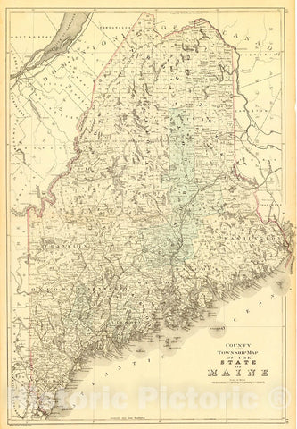 Historic Map : 1887 County and Township Map of the State of Maine : Vintage Wall Art