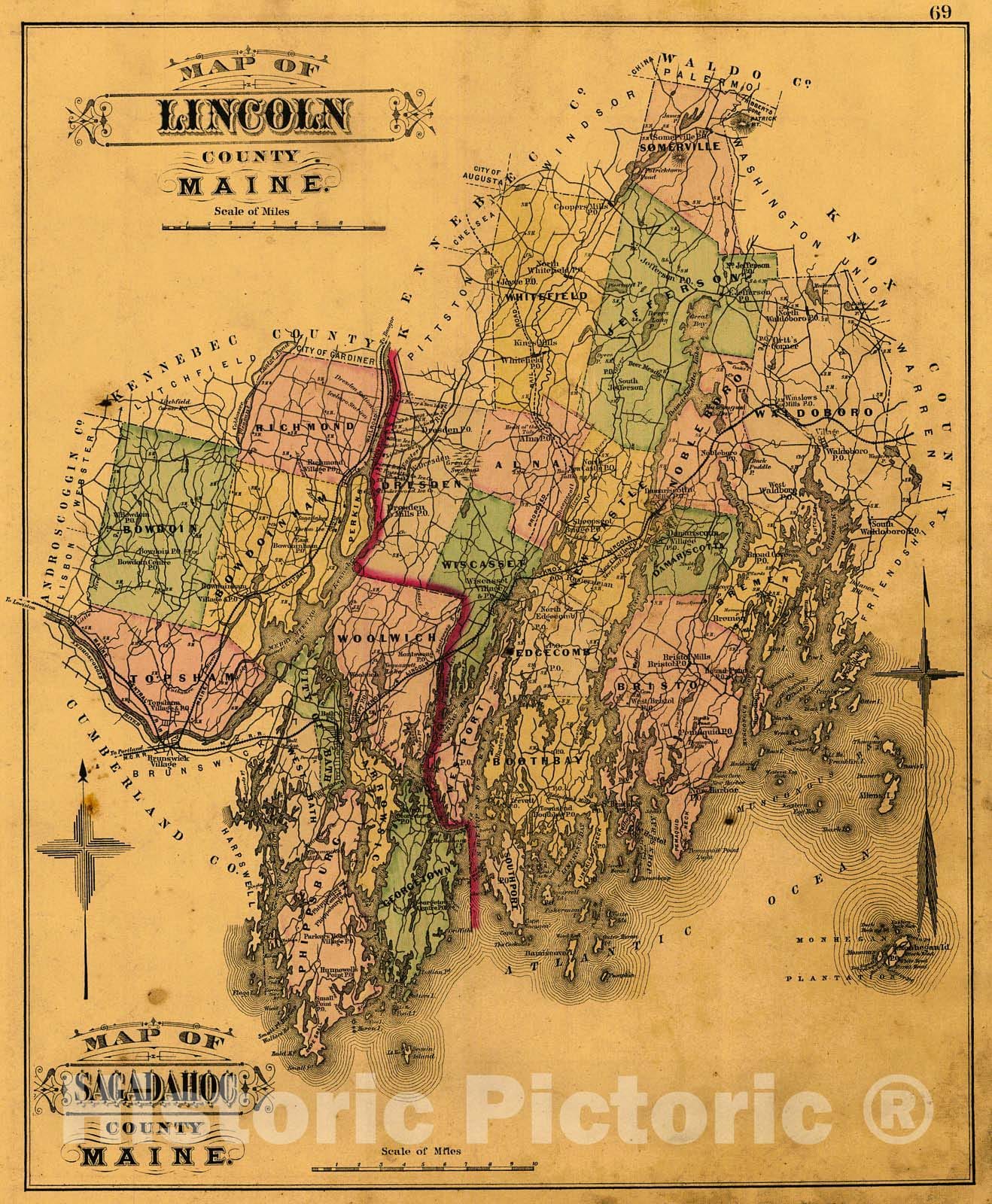 Historic Map : 1888 Colby's Atlas of the State of Maine, 4th ed. : Vintage Wall Art