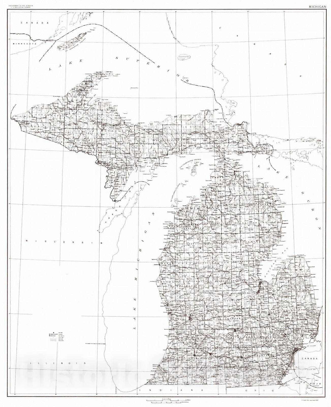 Historic Map : 1916 State of Michigan : Vintage Wall Art