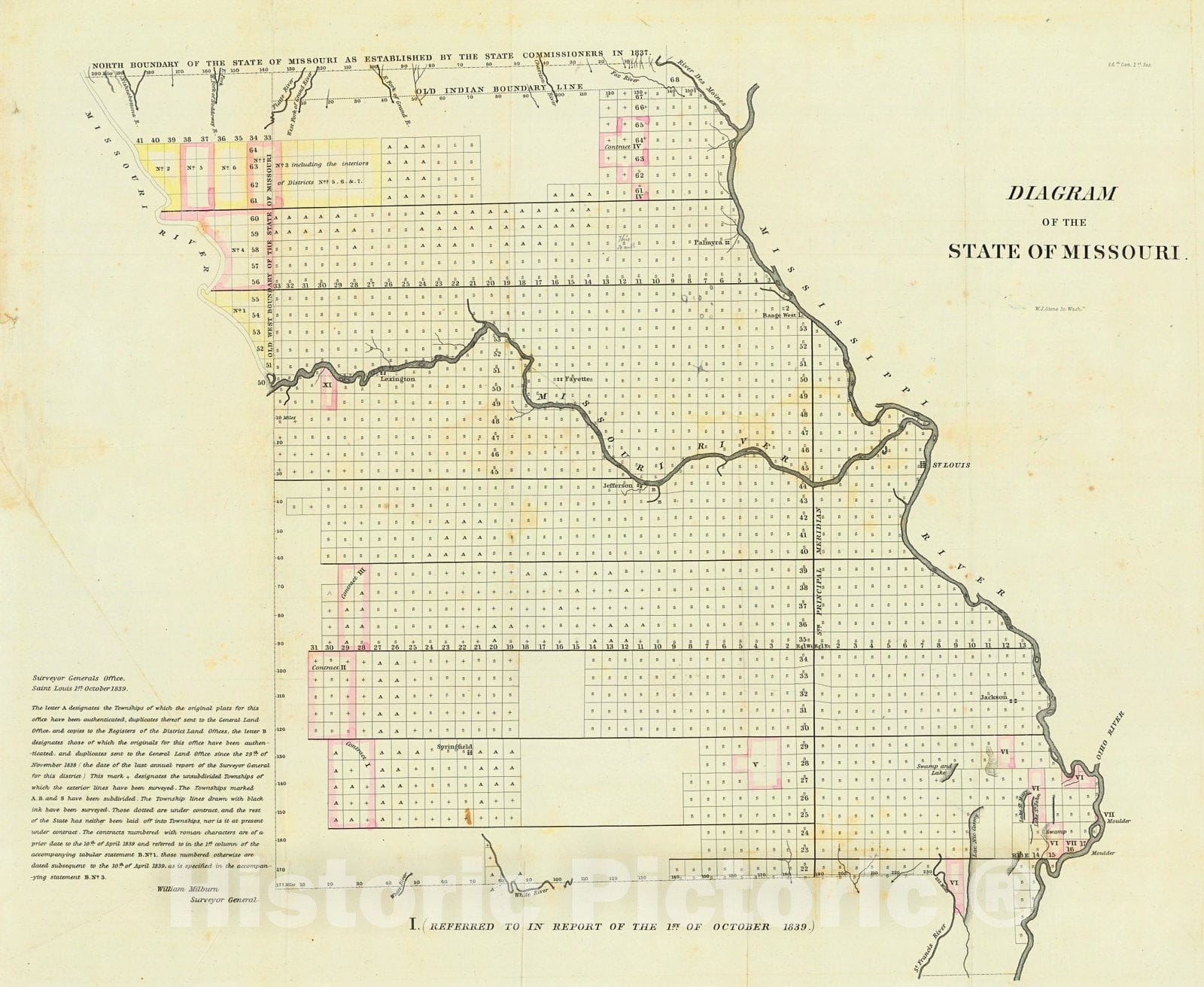 Historic Map : 1839 Diagram of the State of Missouri : Vintage Wall Art