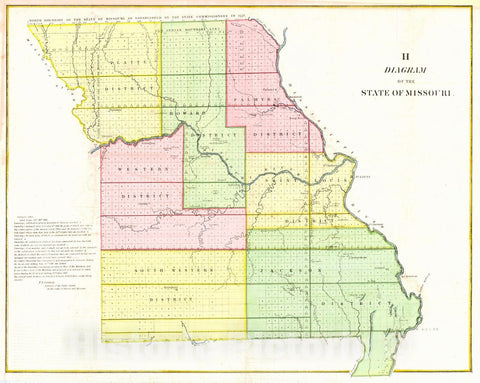 Historic Map : 1845 Diagram of the State of Missouri : Vintage Wall Art