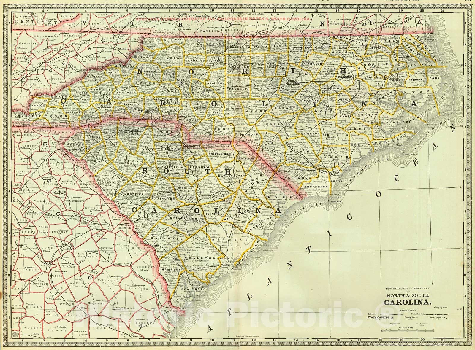 Historic Map : 1888 North and South Carolina : Vintage Wall Art ...