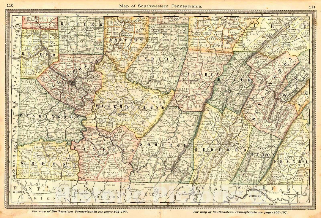Historic Map : 1883 Map of Southwestern Pennsylvania : Vintage Wall Art