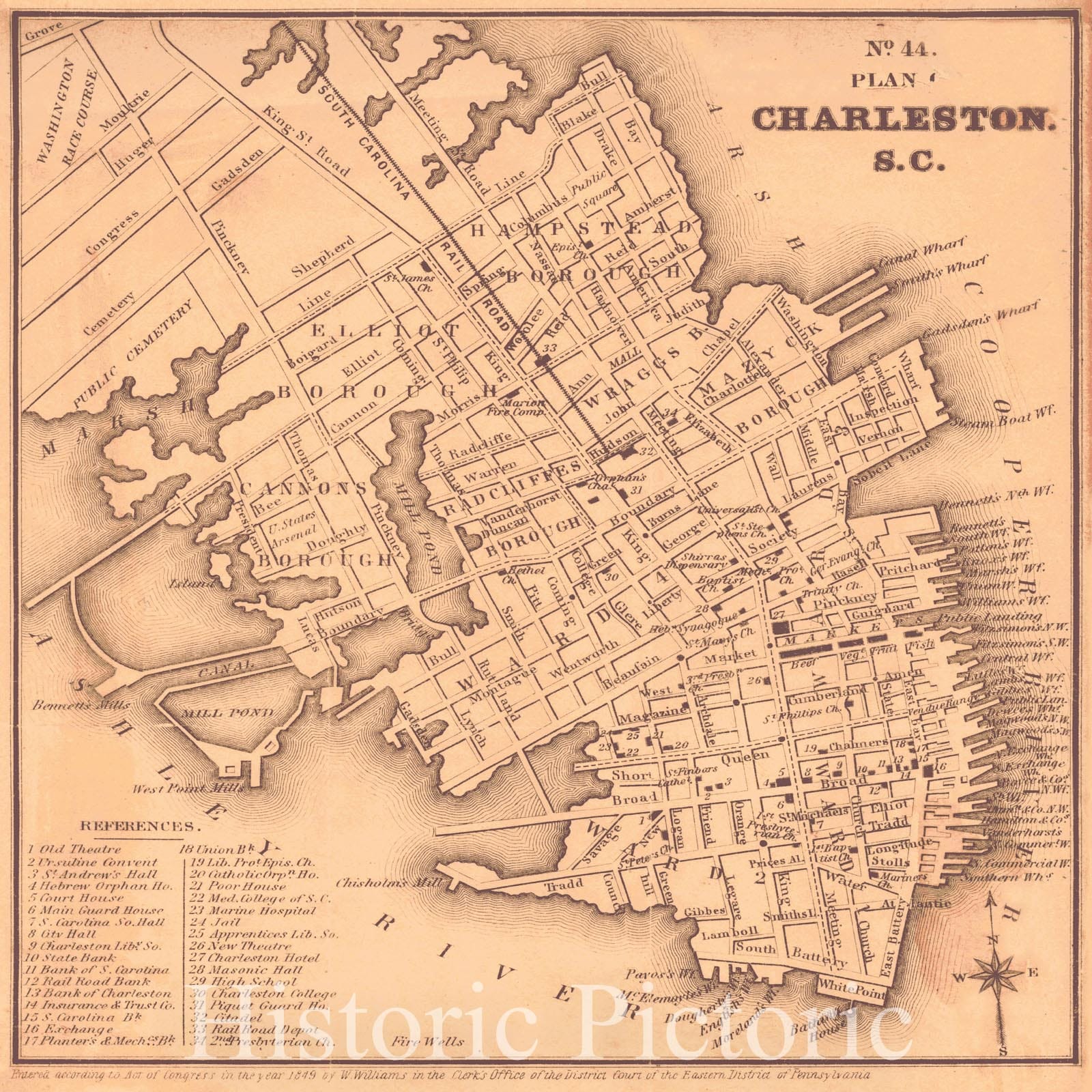 1849 Plan of Charleston, S.C. - Vintage Wall Art