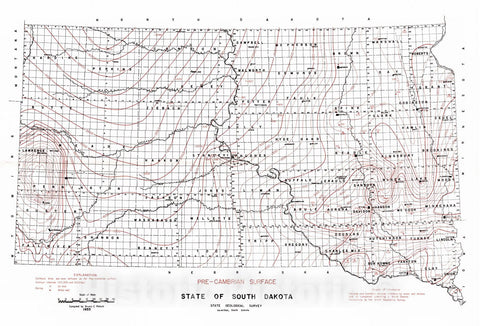 Historic Map : 1953 Pre-Cambrian Surface, State of South Dakota : Vintage Wall Art