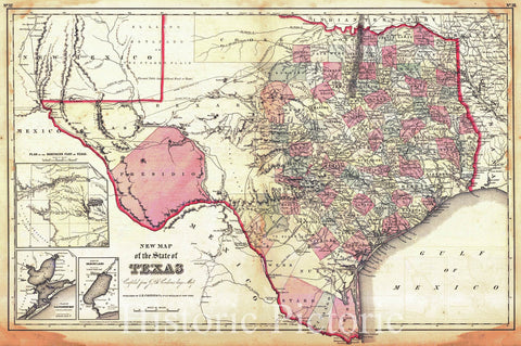 Historic Map : 1855 New Map of the State of Texas : Vintage Wall Art