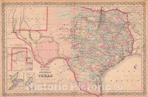 Historic Map : 1857 Colton's New Map of the State of Texas : Vintage Wall Art