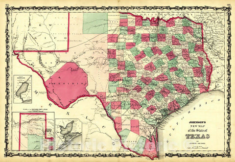 Historic Map : 1862 Johnson's New Map of the State of Texas : Vintage Wall Art