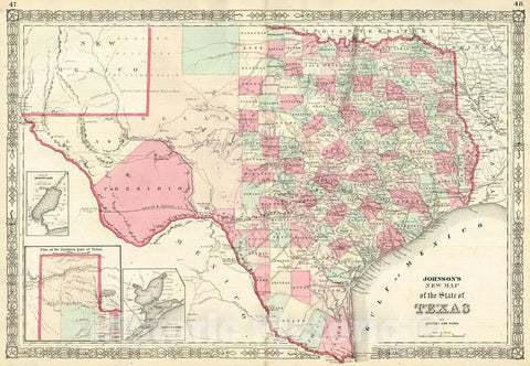 Historic Map : 1864 New Map of the State of Texas : Vintage Wall Art