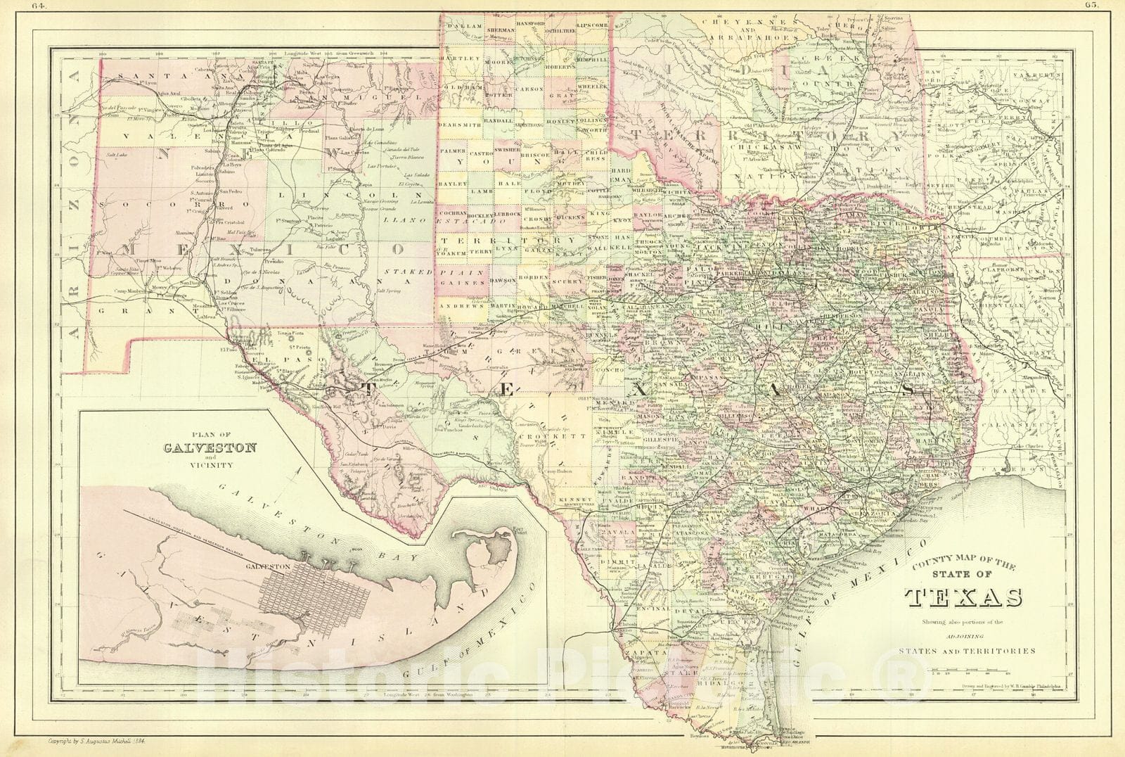 Historic Map : 1886 County Map of the State of Texas : Vintage Wall Art