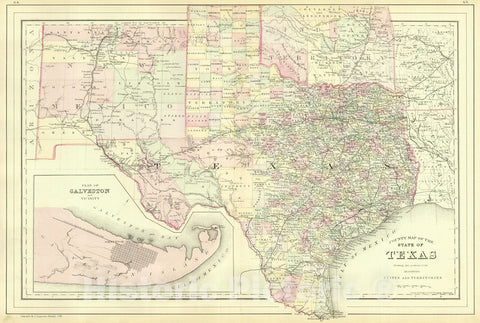 Historic Map : 1886 County Map of the State of Texas : Vintage Wall Art