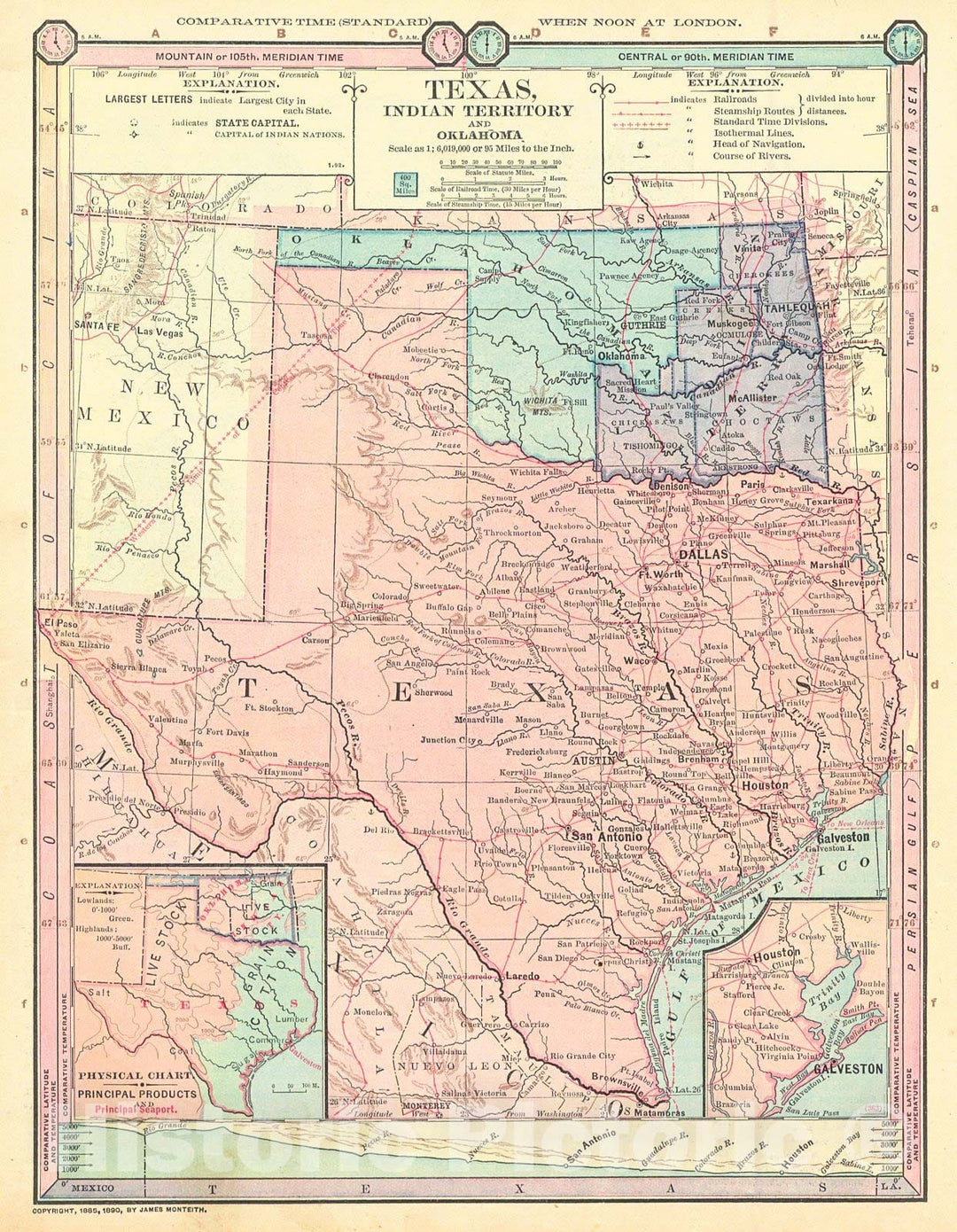 Historic Map : 1890 Texas, Indian Territory, and Oklahoma : Vintage Wall Art