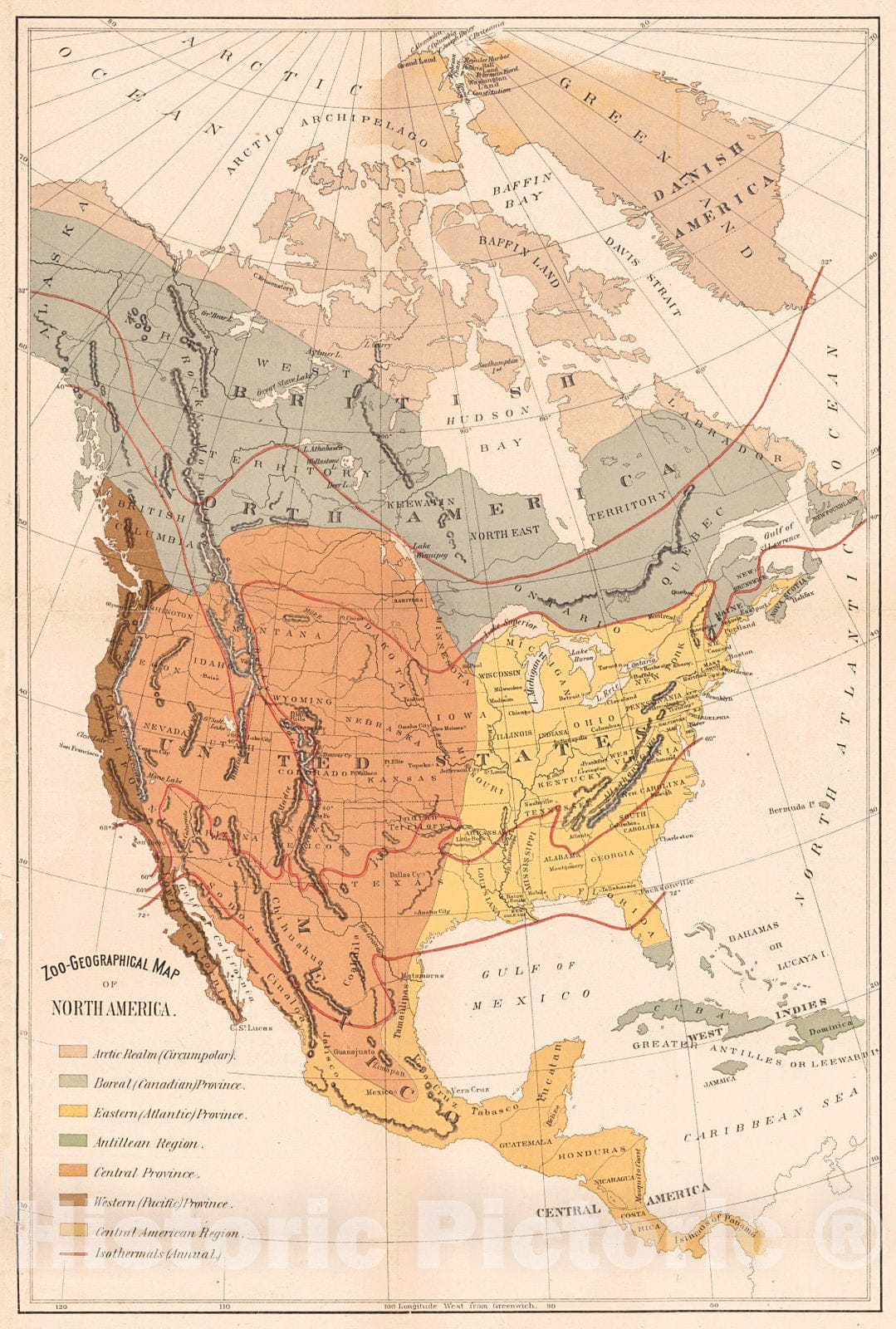 Historic Map : 1883 200-Geographical Map of the North America : Vintage Wall Art