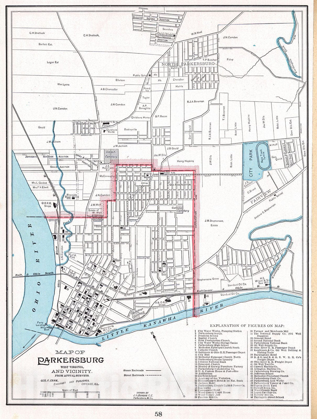 Historic Map : 1898 Map of Parkersburg, West Virginia and Vicinity : Vintage Wall Art