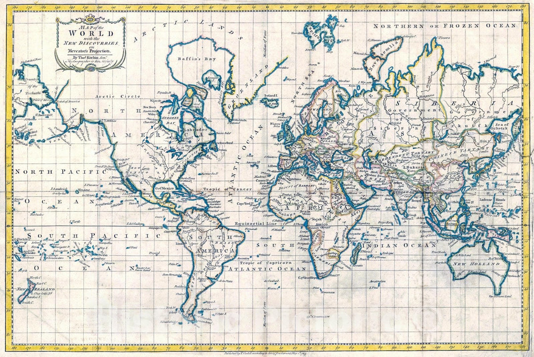 Historic Map : 1783 A Map of the World with the new discoveries on Mercator's projection : Vintage Wall Art