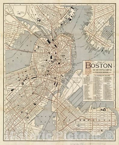 Historical Map, 1890 Map of Boston, Vintage Wall Art