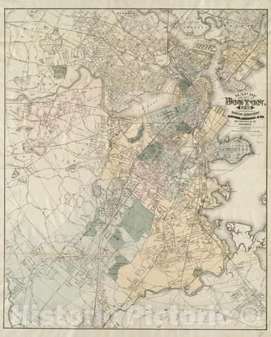 Historical Map, Map of the city of Boston, for 1890, Vintage Wall Art