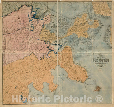 Historical Map, 1893 Plan Showing The Principal Portion of Boston : from The Oldest Authorities, Vintage Wall Art
