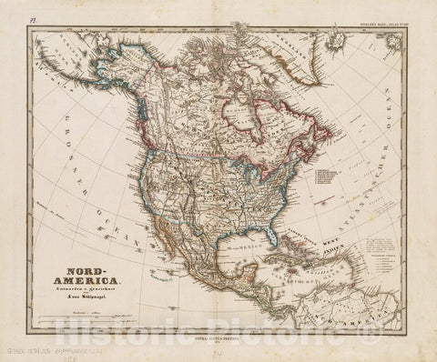 Historical Map, 1874 Nord-America, Vintage Wall Art