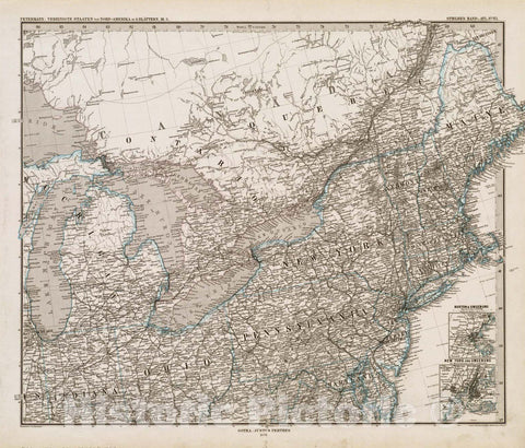 Historical Map, 1881 Vereinigte Staaten von Nord-Amerika in 6 blattern, bl. 3, Vintage Wall Art