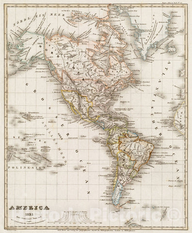 Historical Map, 1833 America : nach Arrowsmith, Brue und Lapie mit Benutzung der neuesten-Vermessungen, Vintage Wall Art