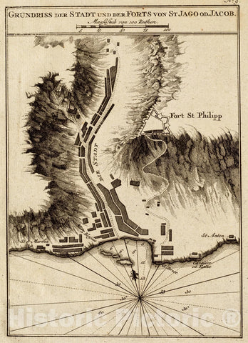 Historical Map, 1747 Grundriss der Stadt und der forts von St. Jago od. Jacob, Vintage Wall Art