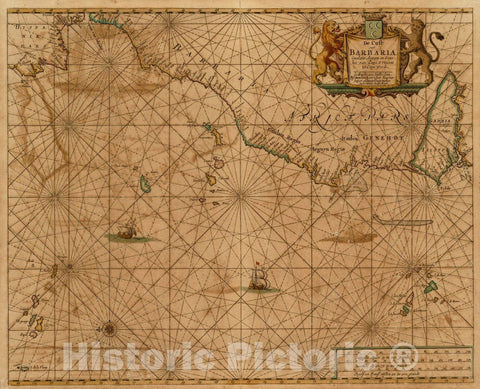 Historical Map, 1660-1676 De cust Van Barbaria, Gualata, Arguyn en Geneheo Van Capo S Vincente tot Capo Verde, Vintage Wall Art