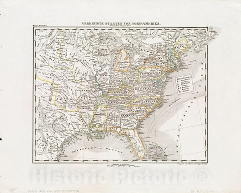 Historical Map, 1830-1839 Vereinigte Staaten von Nord Amerika : ohne das West Gebiet der Union, Vintage Wall Art