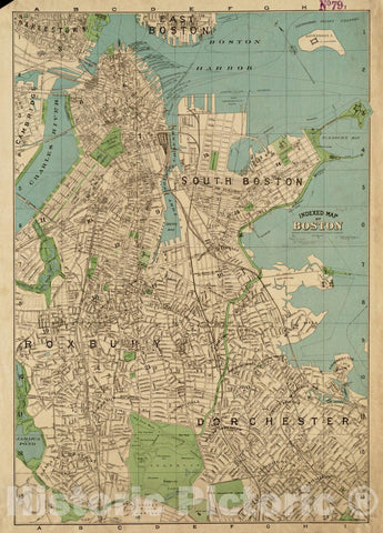 Historical Map, 1900 Indexed map of Boston, Vintage Wall Art