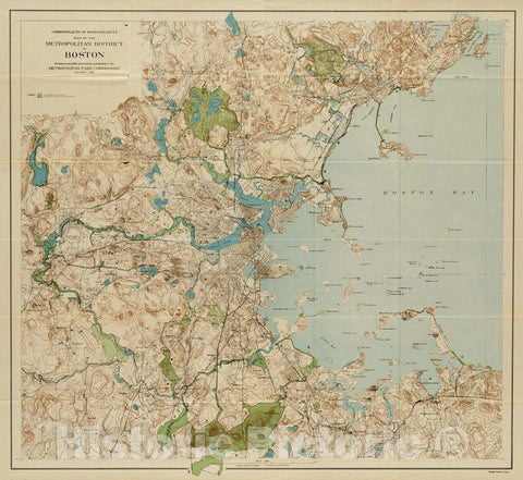 Historical Map, 1901 Map of the metropolitan district of Boston, Massachusetts : showing local public reservations and holdings of the Metropolitan Park Commission, Vintage Wall Art