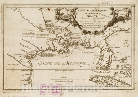 Historical Map, 1705 Les costes aux environs de la Riviere de Misisipi : decouvertes par Mr. de la Salle en 1683 et reconnues par Mr. le Chevallier dIIberville en 1698 et 1699, Vintage Wall Art