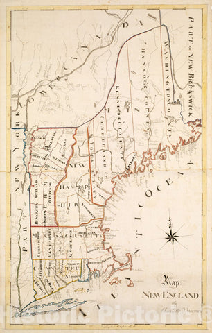 Historical Map, 1830 Map New England, Vintage Wall Art