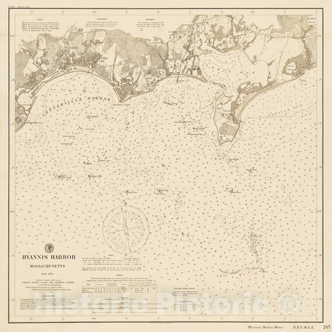 Historical Map, 1894 Hyannis Harbor, Massachusetts, Vintage Wall Art