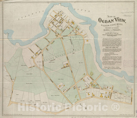 Historical Map, 1880-1889 Plan of Ocean View, Pigeon Cove, Mass, Vintage Wall Art