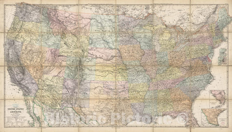 Historical Map, 1874 The United States of America in 6 Sheets, Vintage Wall Art