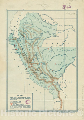 Historical Map, 1903 Peru, Vintage Wall Art