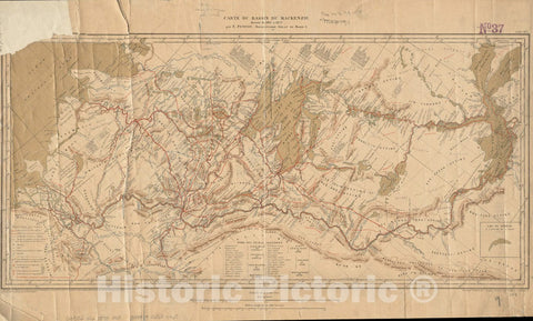 Historical Map, Carte du Bassin du Mackenzie, dressee de 1862 a 1873, Vintage Wall Art