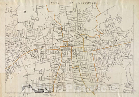 Historical Map, 1909 City of Brockton, Vintage Wall Art