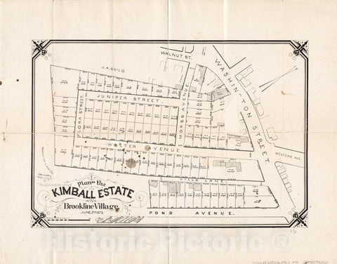 Historical Map, Plan of The Kimball Estate in Brookline Village : June 2nd 1873, Vintage Wall Art