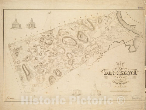 Historical Map, Map of The Town of Brookline, Mass : surveyed in 1844 by Order of The Town Authorities, Vintage Wall Art