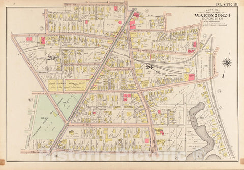 Historical Map, 1904 Atlas of The City of Boston, Dorchester, Mass. : Plate 18, Vintage Wall Art