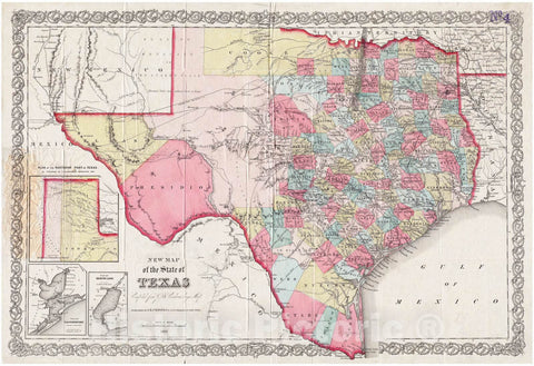 Historical Map, 1857 New map of The State of Texas, Vintage Wall Art