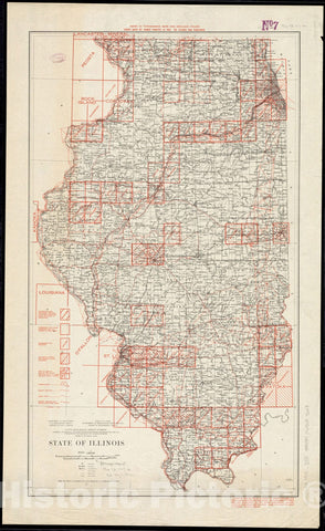 Historical Map, 1917-1919 State of Illinois, Vintage Wall Art