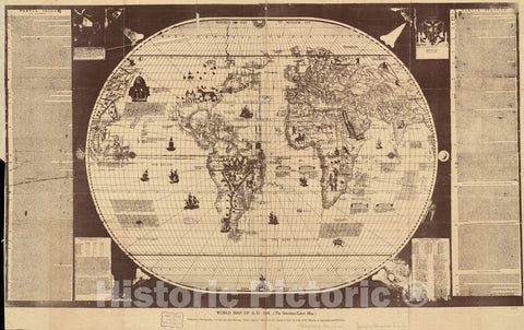 Historical Map, 1897 World map of A.D. 1544 (The Sebastian-Cabot map), Vintage Wall Art