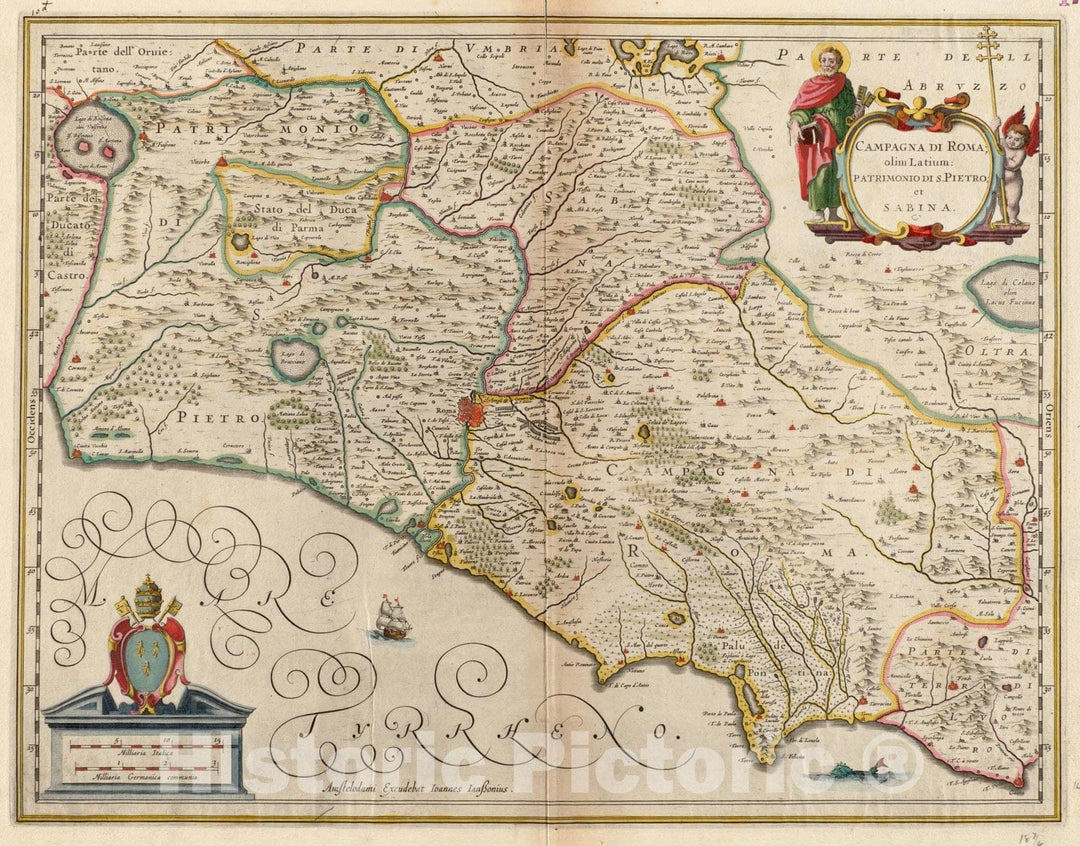 Historical Map, 1640-1649 Campagna di Roma : olim Latium : patrimonio di S. Pietro : et Sabina, Vintage Wall Art