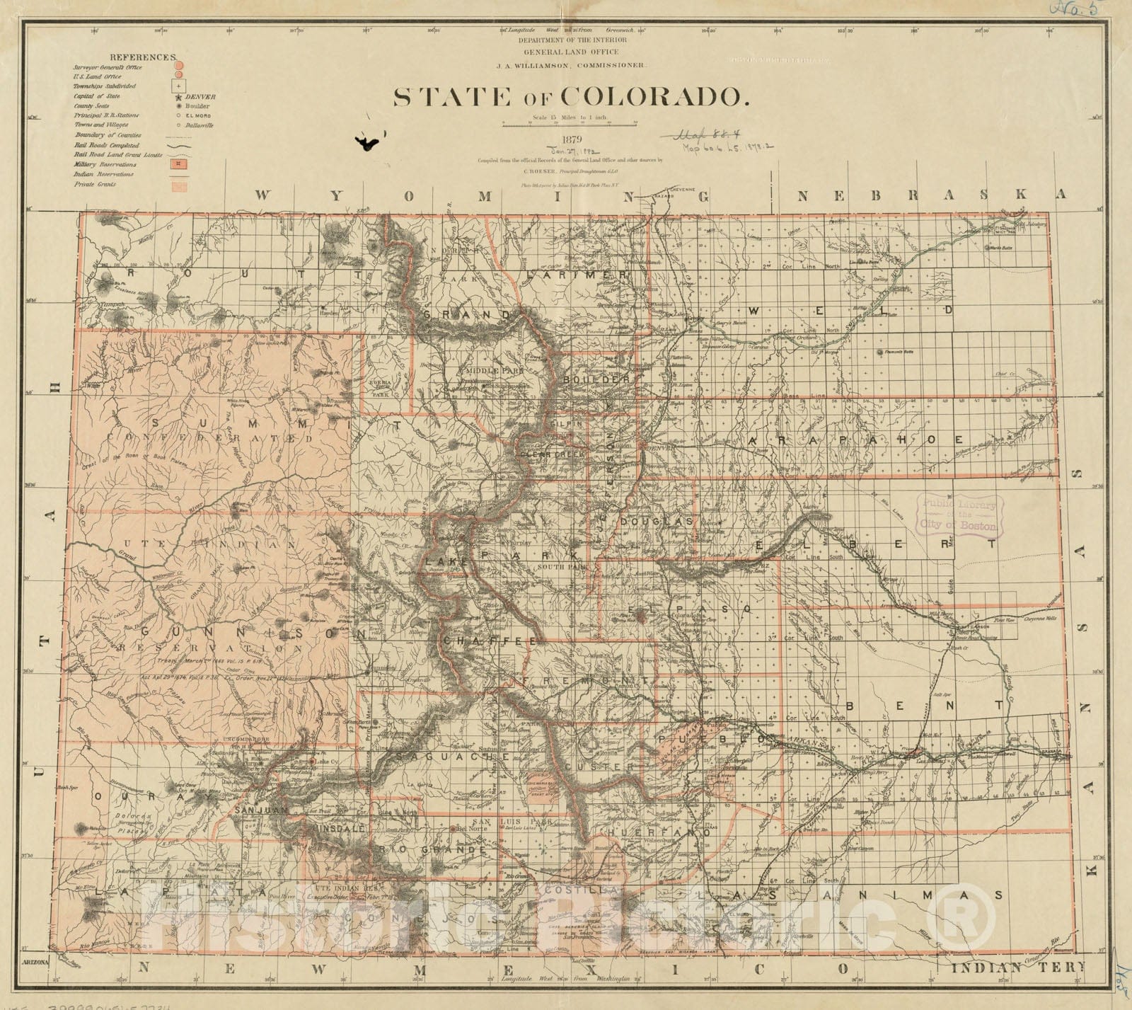 Historical Map, 1879 State of Colorado, Vintage Wall Art